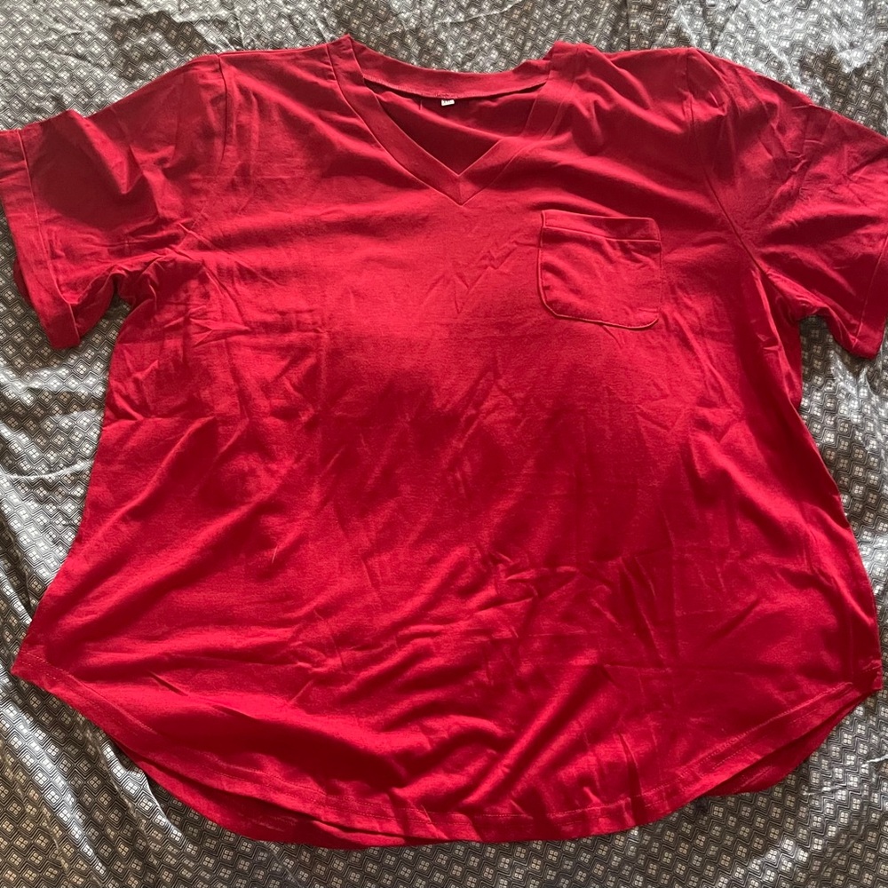 Amazon Essentials Women's Bright Red V-Neck Tee